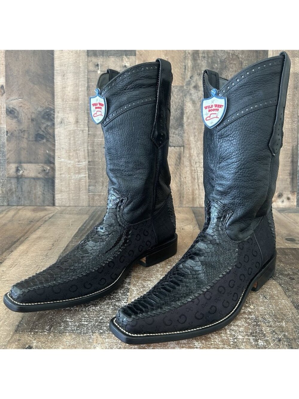 Wild West Black Snakeskin Western Cowboy Boots Mens 8 EE